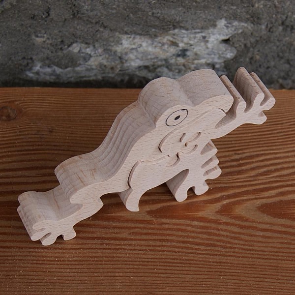 frosk puslespill 2 stykker massivt b&oslash;ketre h&aring;ndlaget, batrachian